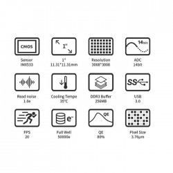 Características técnicas. Cámara ASI 533 MC Pro Color Refrigerada ZWO