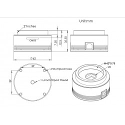 Cámara ASI 462MC Color ZWO Dimensiones