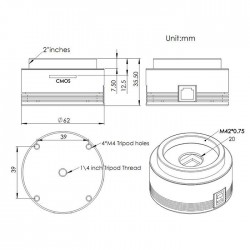 Dimensiones Cámara ASI 178 MM-S Monocolor ZWO